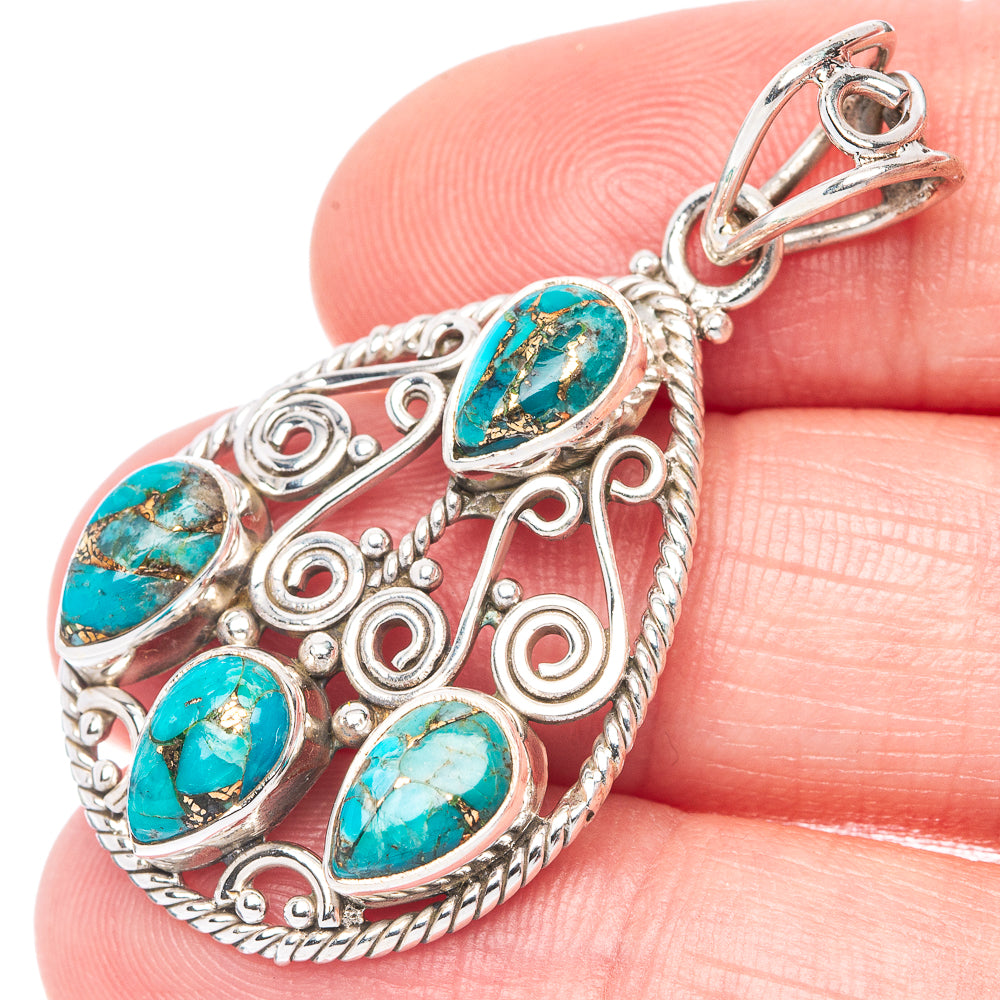 Blue Copper Turquoise Pendant 1 5/8" (.925 Sterling Silver)