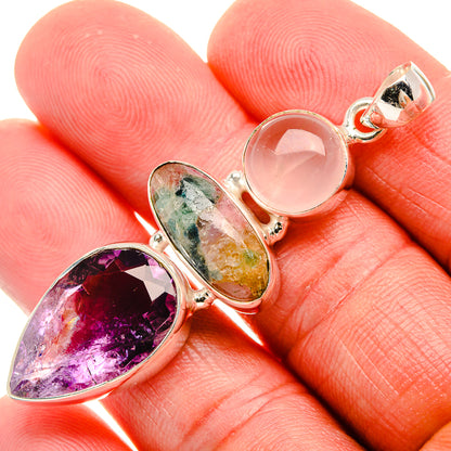 Amethyst, Tourmaline, Rose Quartz Pendant 2 1/4" (925 Sterling Silver) PD37940