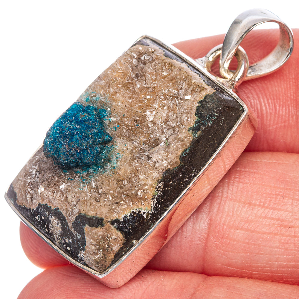 Cavansite Crystal Pendant 1 1/2" (925 Sterling Silver) P40708