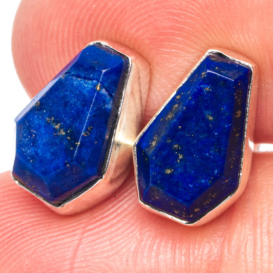 Faceted Lapis Lazuli Earrings 1/2" (925 Sterling Silver) E1618