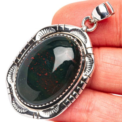 Premium Bloodstone Pendant 1 7/8" (.925 Sterling Silver)