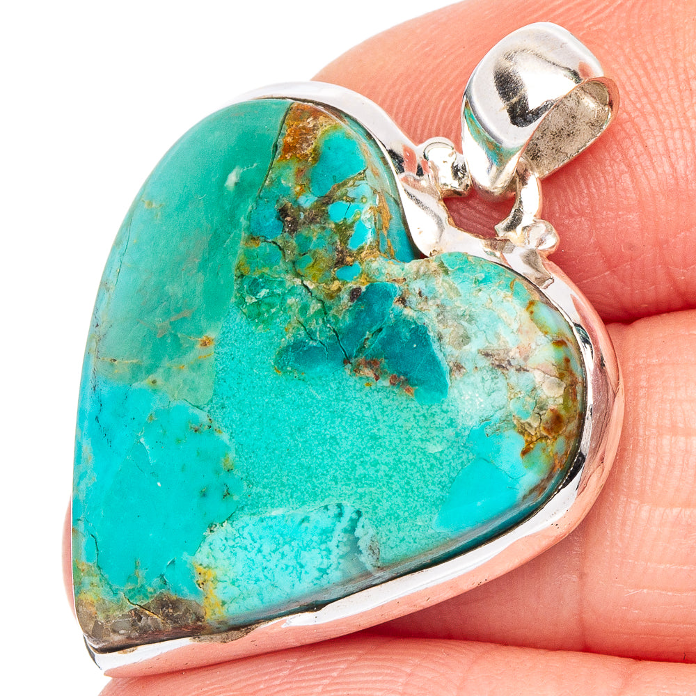 Heart-shaped turquoise pendant in .925 sterling silver bezel setting