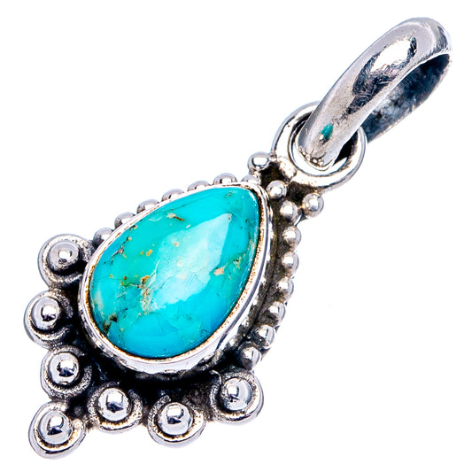 Turquoise teardrop .925 sterling silver pendant with bead-like frame and loop bail