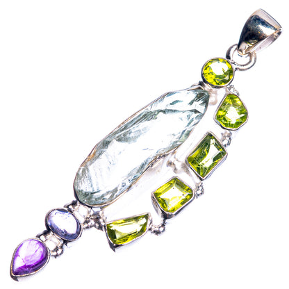 Rough Green Amethyst, Peridot, Amethyst 925 Sterling Silver Pendant 2 3/8"