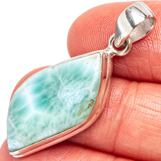 Larimar teardrop pendant with .925 sterling silver bail, blue-green stone bezel