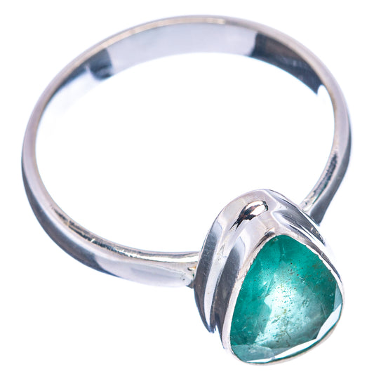 Sterling silver ring with faceted green emerald teardrop setting