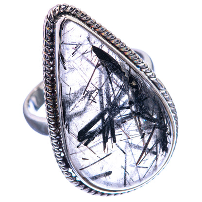 Large Tourmalinated Quartz 925 Sterling Silver Ring Size 8.5