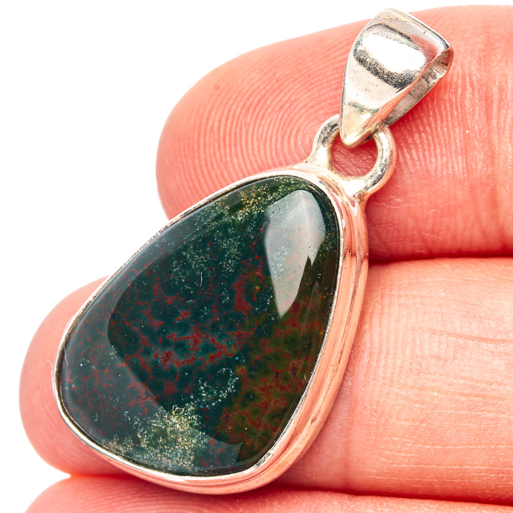 Bloodstone Pendant 1 3/8" (.925 Sterling Silver)