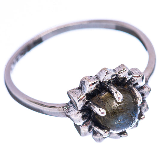 Sterling silver labradorite ring with rugged bezel and blue center stone, size 6