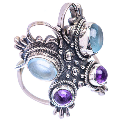 Sterling silver ring, size 9.5, with round aquamarine and amethyst gemstones