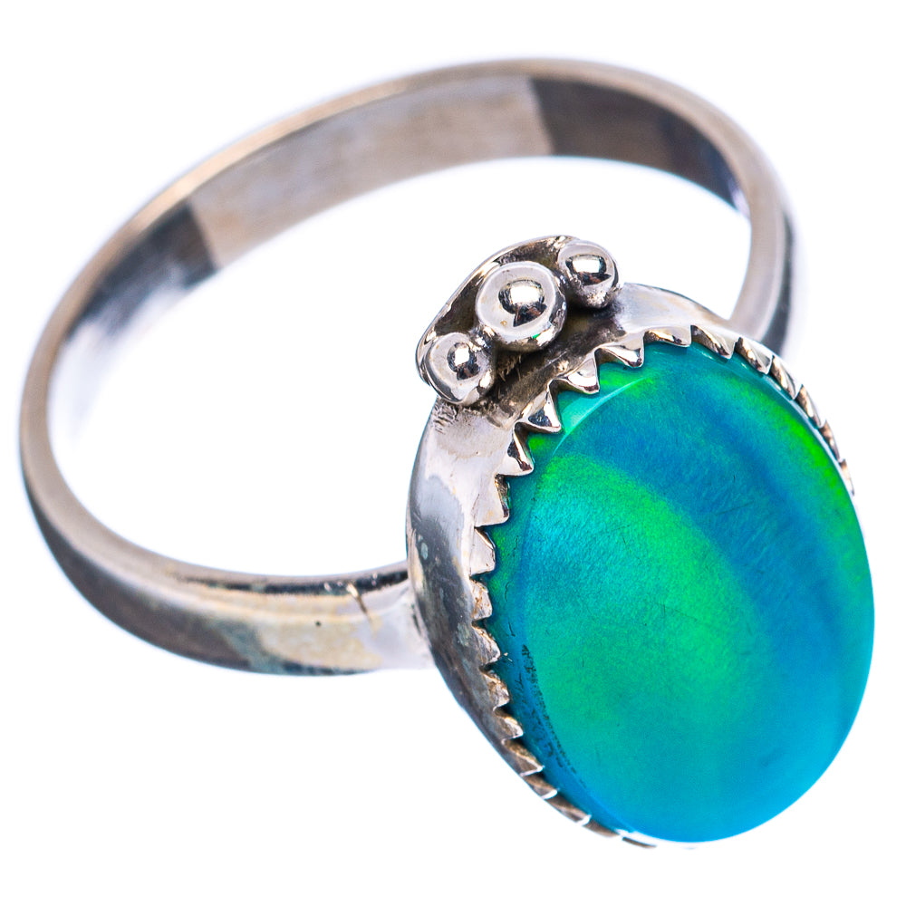 Green oval opal-style cabochon sterling silver ring with scalloped halo, size 7.75