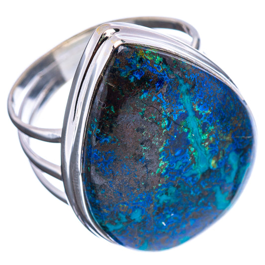 Oval azurite-malachite ring, .925 sterling silver band, blue and green marbled