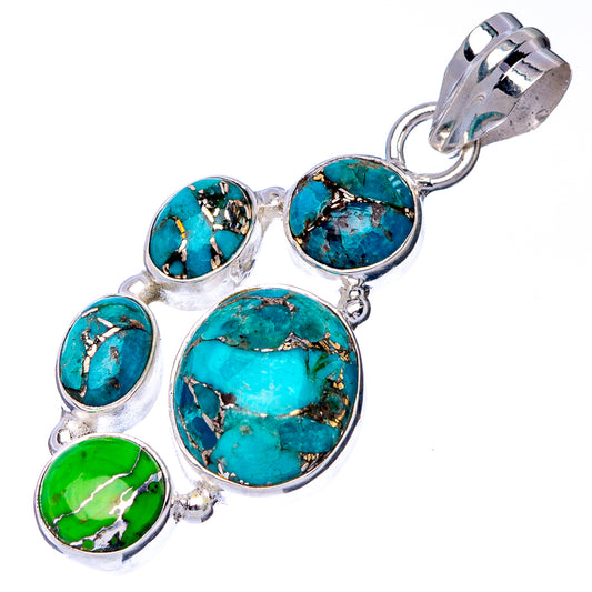 Blue Copper Composite Turquoise, Green Copper Composite Turquoise Pendant 1 5/8" (925 Sterling Silver) P41025