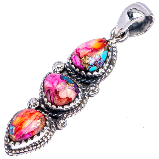 Sterling silver pendant with four multicolor teardrop stones and scalloped bail