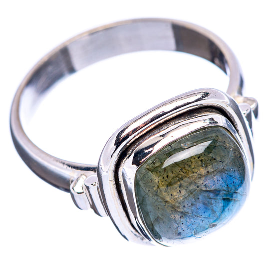 Sterling silver labradorite ring with oval blue-green cabochon, openwork band, size 7