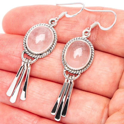 Premium Rose Quartz Earrings 2 1/8" (925 Sterling Silver) E1196