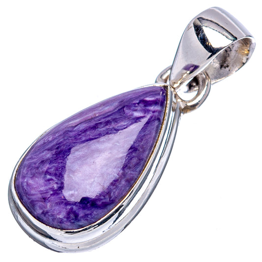 925 sterling silver teardrop charoite pendant with marbled purple stone, open bail top