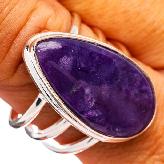 Oval purple charoite ring with polished .925 sterling silver band