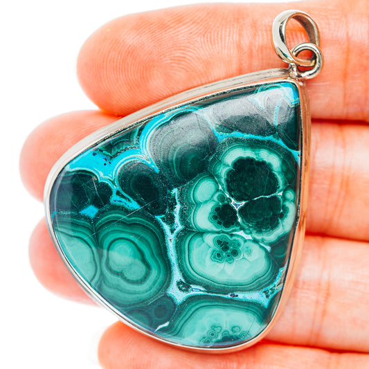 Malachite In Chrysocolla Pendant 2 1/8" (German Silver)