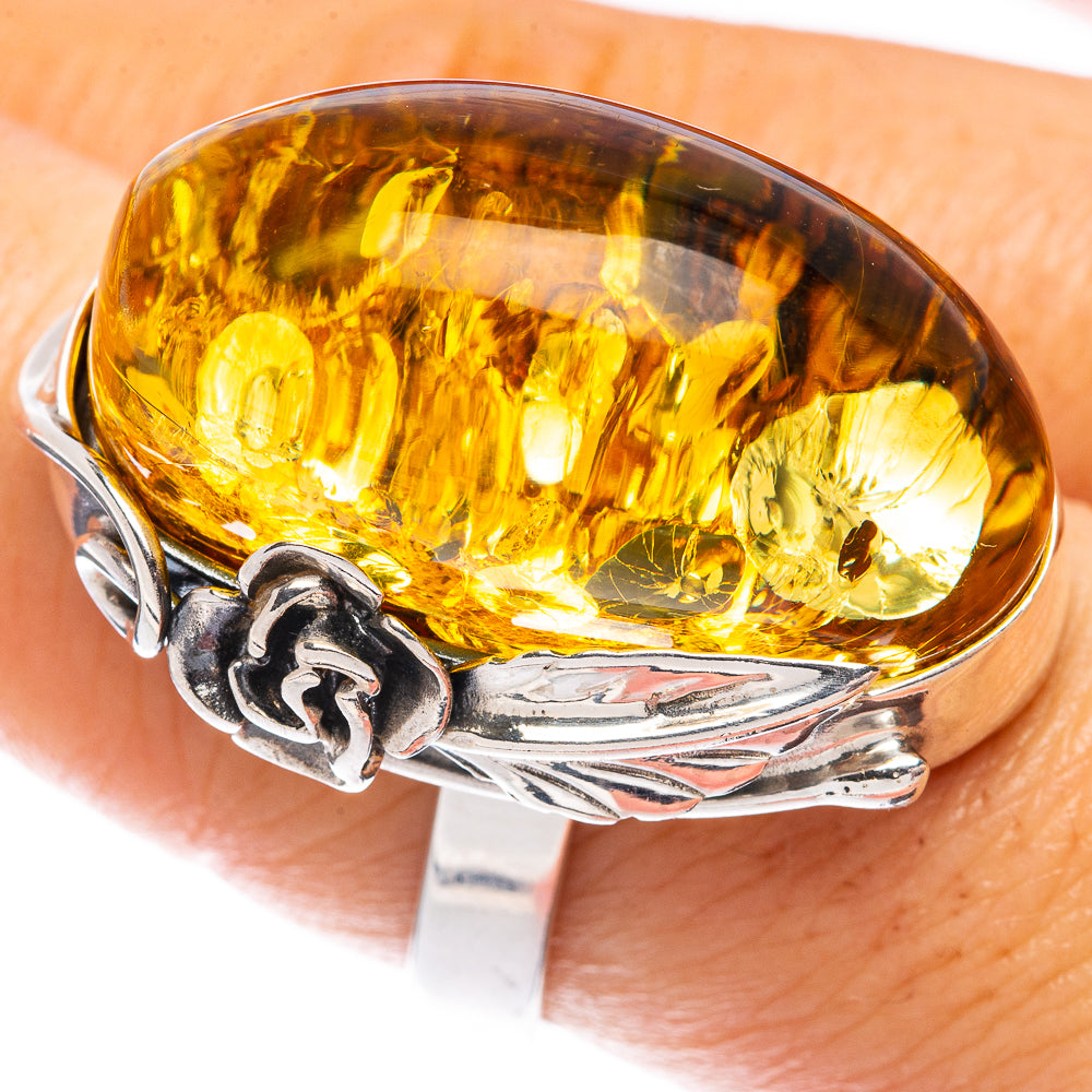 Baltic Amber Rose Ring Size 8.5 (925 Sterling Silver) R1856