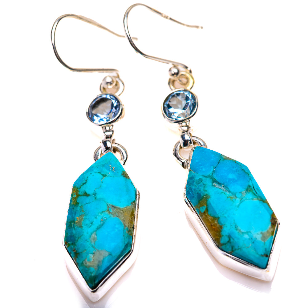 Chrysocolla, Blue Topaz Earrings 1 7/8" (925 Sterling Silver) EARR432126