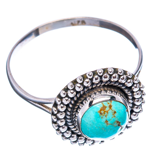 Sonoran South Hill turquoise cabochon dainty ring, beaded halo on silver band