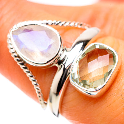 Premium Rainbow Moonstone, Green Amethyst Ring Size 7.25 (925 Sterling Silver) RING138231