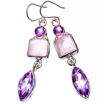 Rose Quartz, Amethyst Earrings 2 1/4" (925 Sterling Silver) E432278