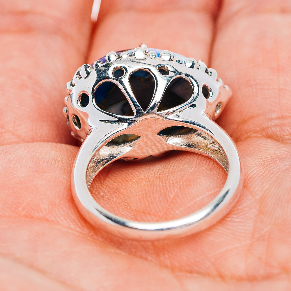 Exclusive Violet Blue Dahlia Mohave Turquoise Ring Size 7.25 (.925 Sterling Silver)