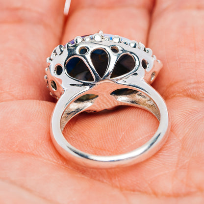 Exclusive Violet Blue Dahlia Mohave Turquoise Ring Size 7.25 (.925 Sterling Silver)