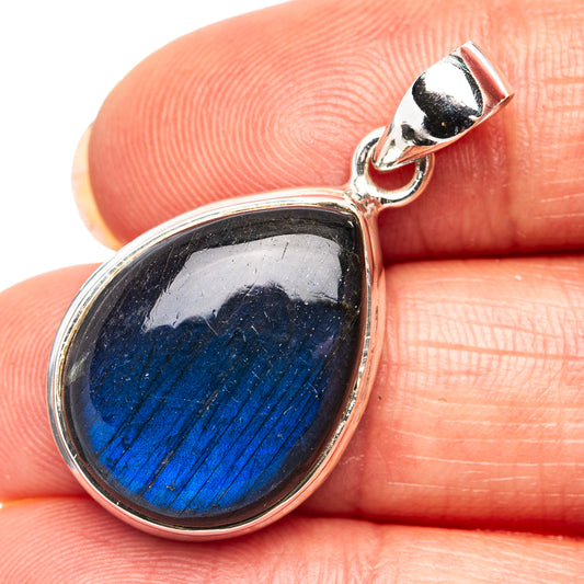 Labradorite teardrop pendant in .925 sterling silver bezel, blue gemstone with silver bail