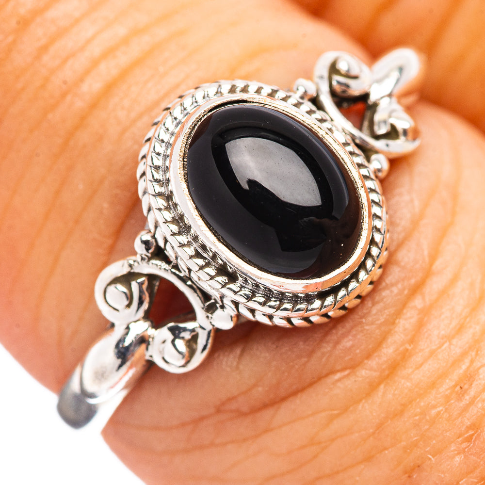 Dainty Black Onyx Ring Size 8 (.925 Sterling Silver)