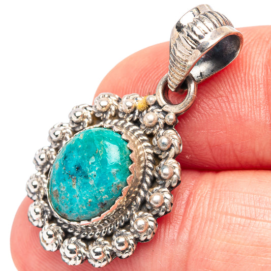 Turquoise oval pendant, ornate .925 sterling silver setting with bail
