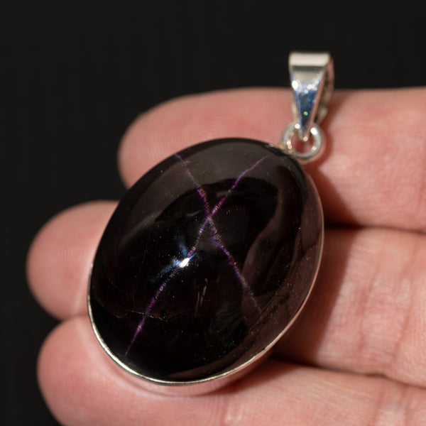 Star Garnet Pendant 1 7/8" (.925 Sterling Silver)