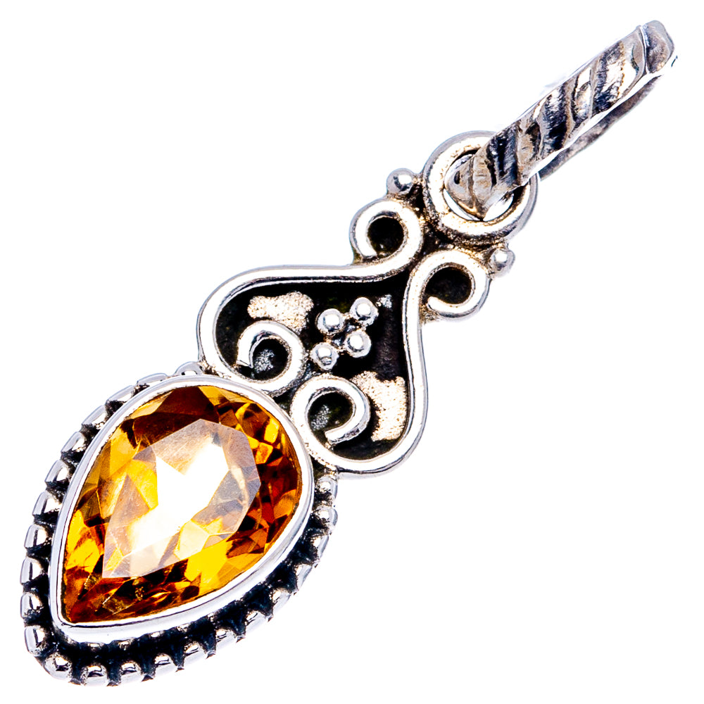 Sterling silver citrine pendant with oval faceted yellow-orange gemstone and decorative prongs