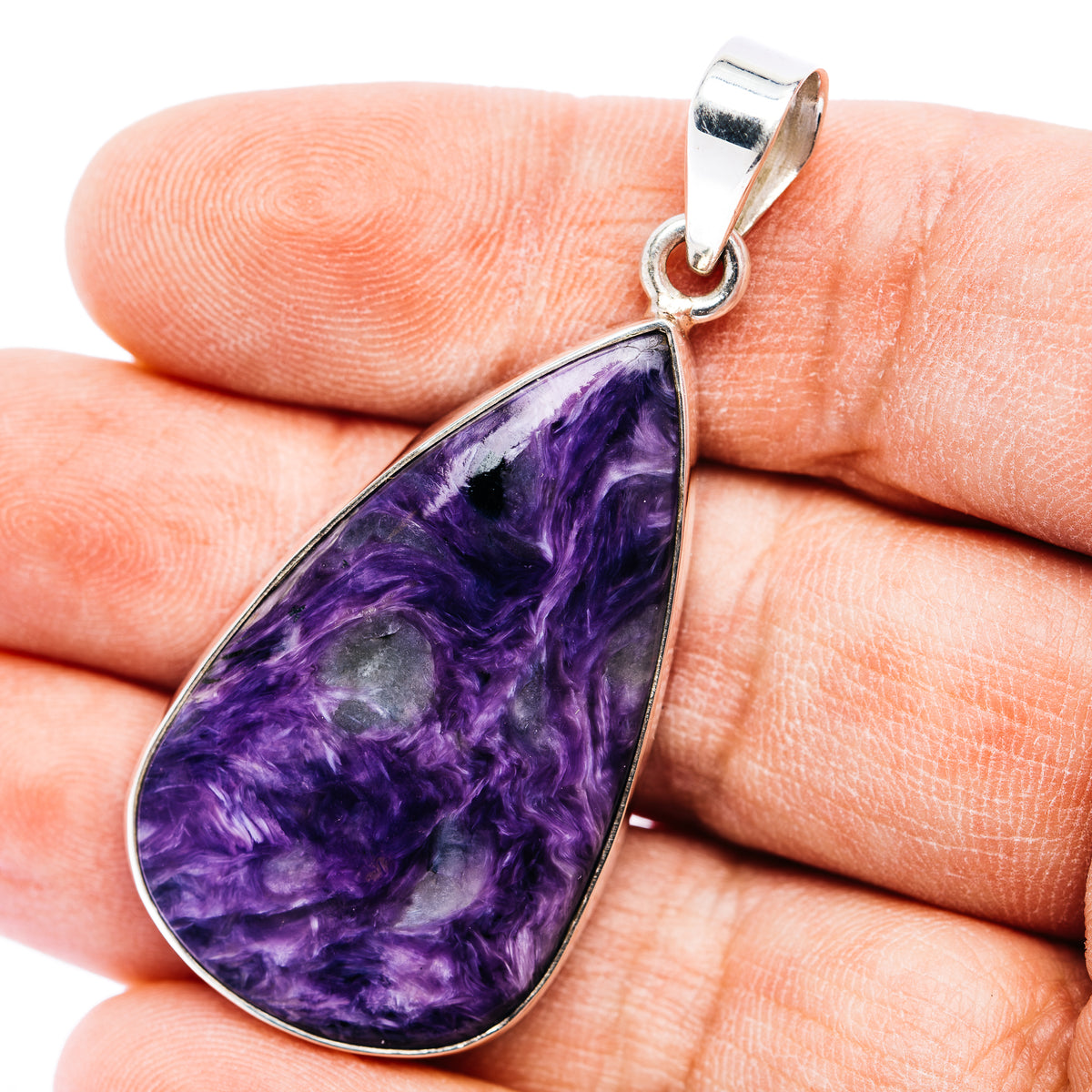 Premium AAA Charoite Pendant 2 1/8" (.925 Sterling Silver)