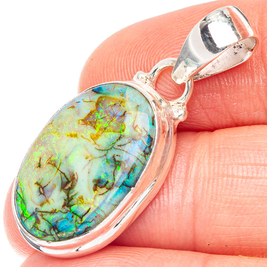 Rare Sterling Opal Pendant 1 3/8" (925 Sterling Silver) P43861