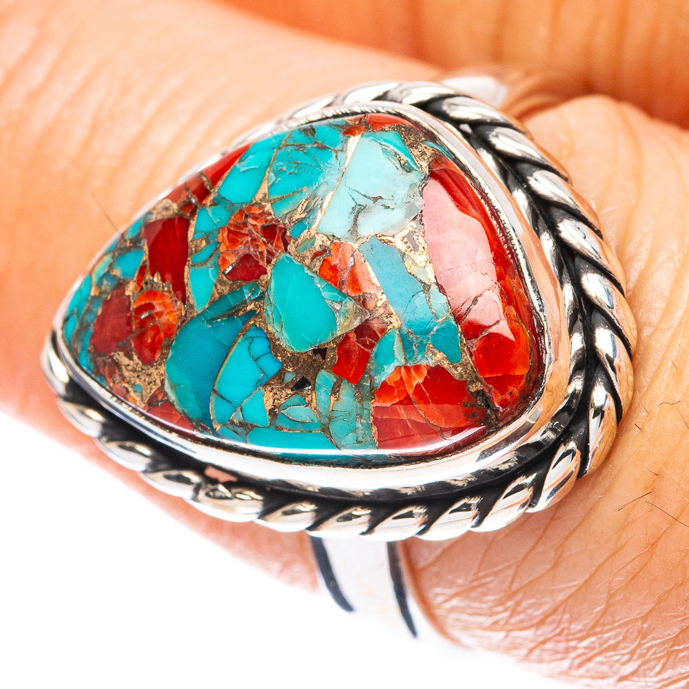 Turquoise And Coral Ring Size 8 (925 Sterling Silver) R4102