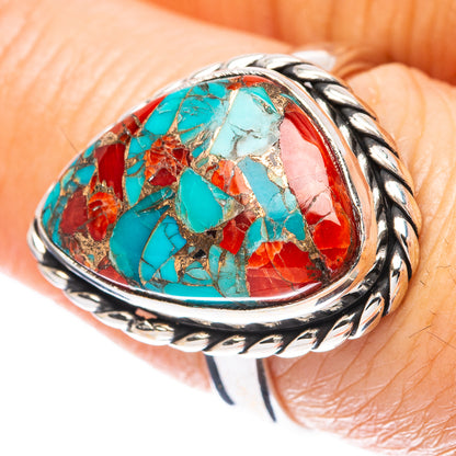 Turquoise And Coral Ring Size 8 (925 Sterling Silver) R4102