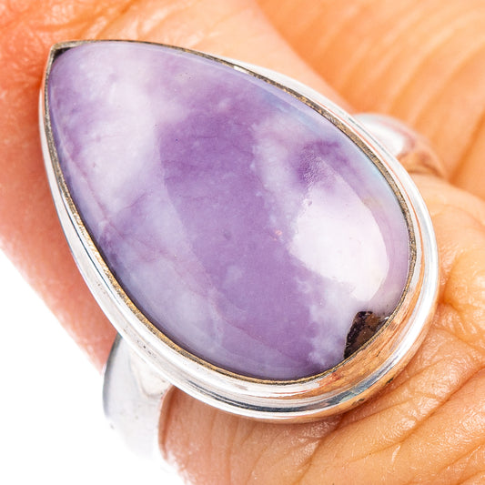 Sterling silver ring with teardrop-set oval purple cabochon, size 6