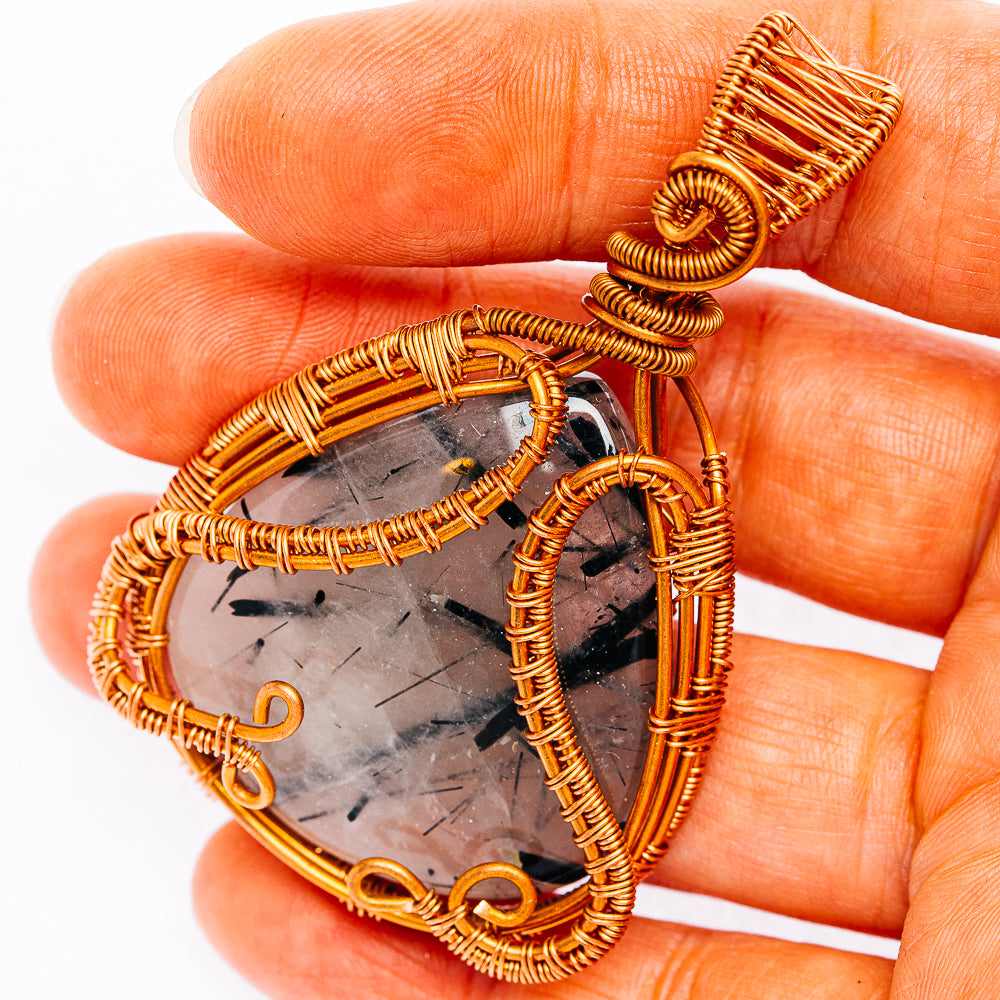 Tourmalinated Quartz Wire Wrap Pendant 2 1/2" (Copper)