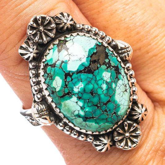 Exclusive Southwestern Style Hubei Turquoise Ring Size 9 Adjustable (.925 Sterling Silver)