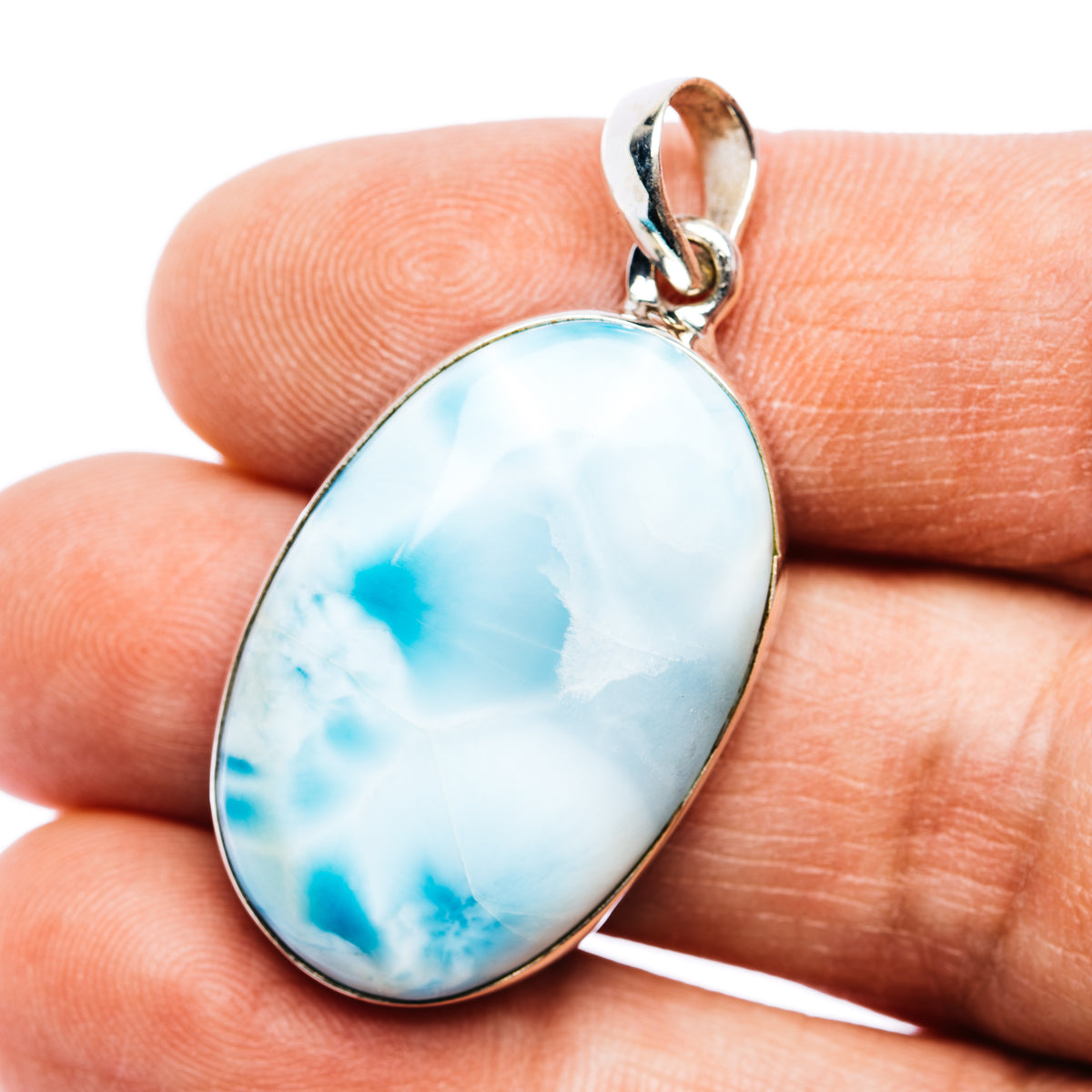 Larimar Pendant 1 5/8" (.925 Sterling Silver)
