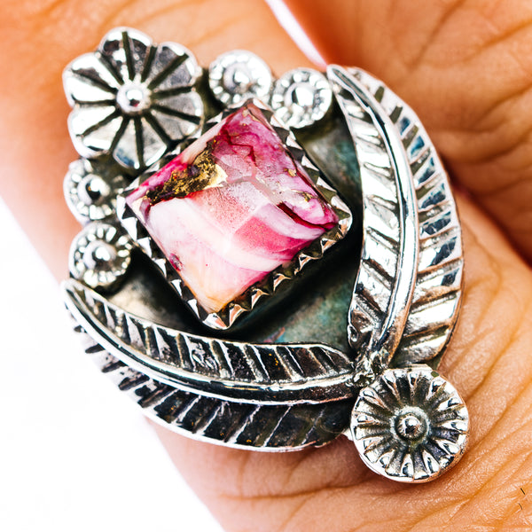 Pink Dahlia Turquoise Ring Size 8 (.925 Sterling Silver)