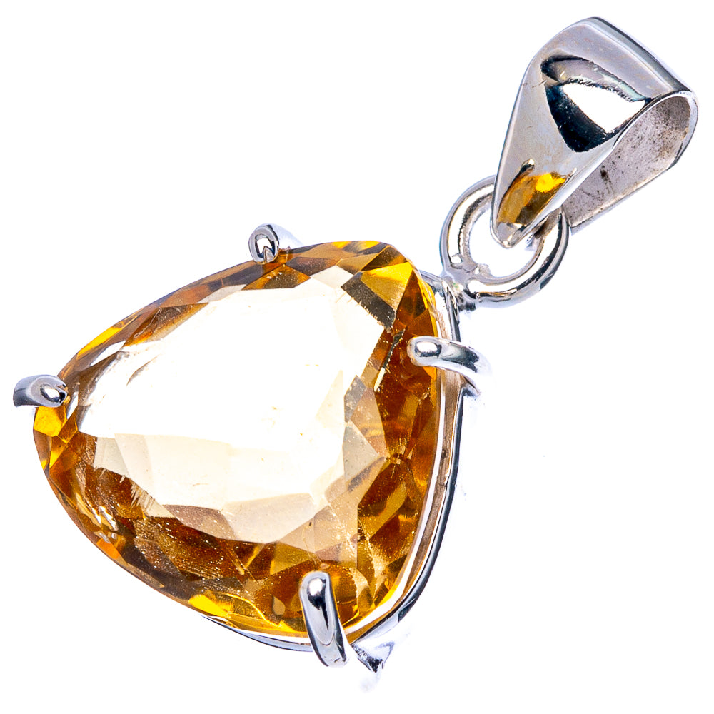 Faceted citrine teardrop pendant in 925 sterling silver, open-work bail top