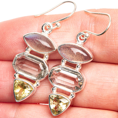 Rainbow Moonstone, White Quartz, Citrine Earrings 1 5/8" (925 Sterling Silver) E432621