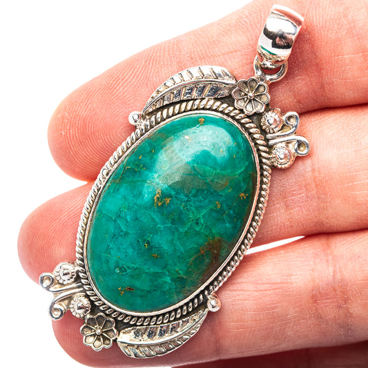 Premium Southwestern Style Chrysocolla Pendant 2 1/4" (.925 Sterling Silver)