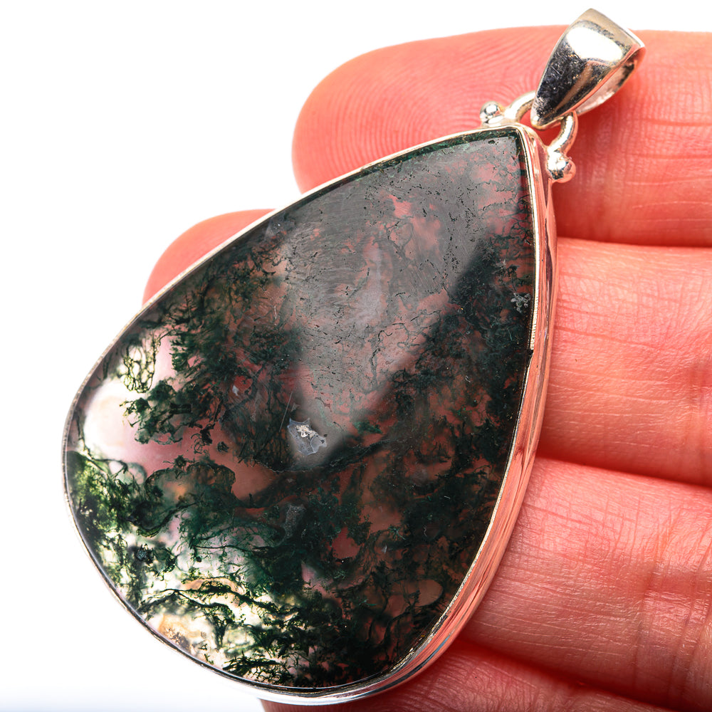 Green Moss Agate Pendant 2 1/8" (925 Sterling Silver) PD38471