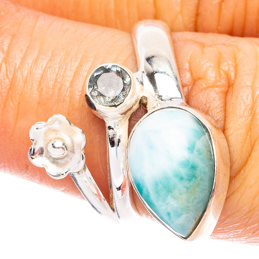 Larimar, Blue Topaz Flower 925 Sterling Silver Ring Size 6.25 (925 Sterling Silver) R6345
