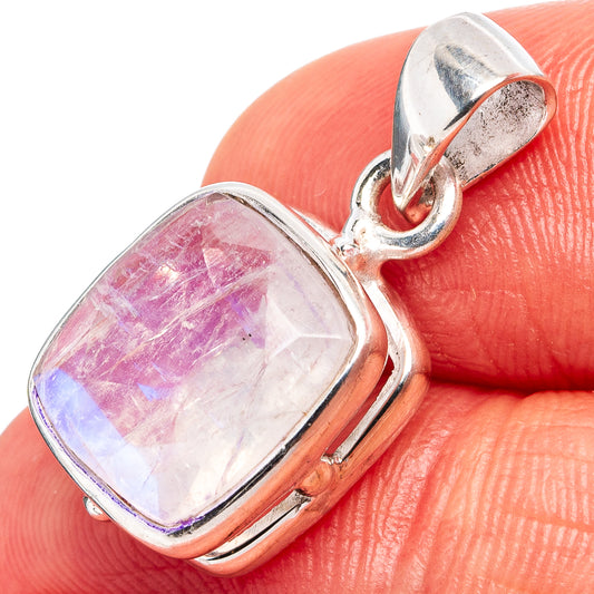 Faceted iridescent moonstone pendant in 925 sterling silver bezel with top loop